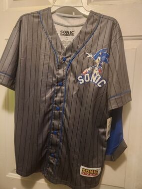 Sonic the Hedgehog Gray Pinstripe Kids Baseball Jersey